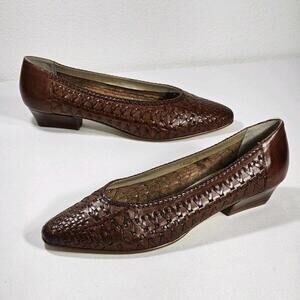 Vintage Ipanema Brown Woven Leather Women’s Low Heel Loafers Brazil 9.5 M
